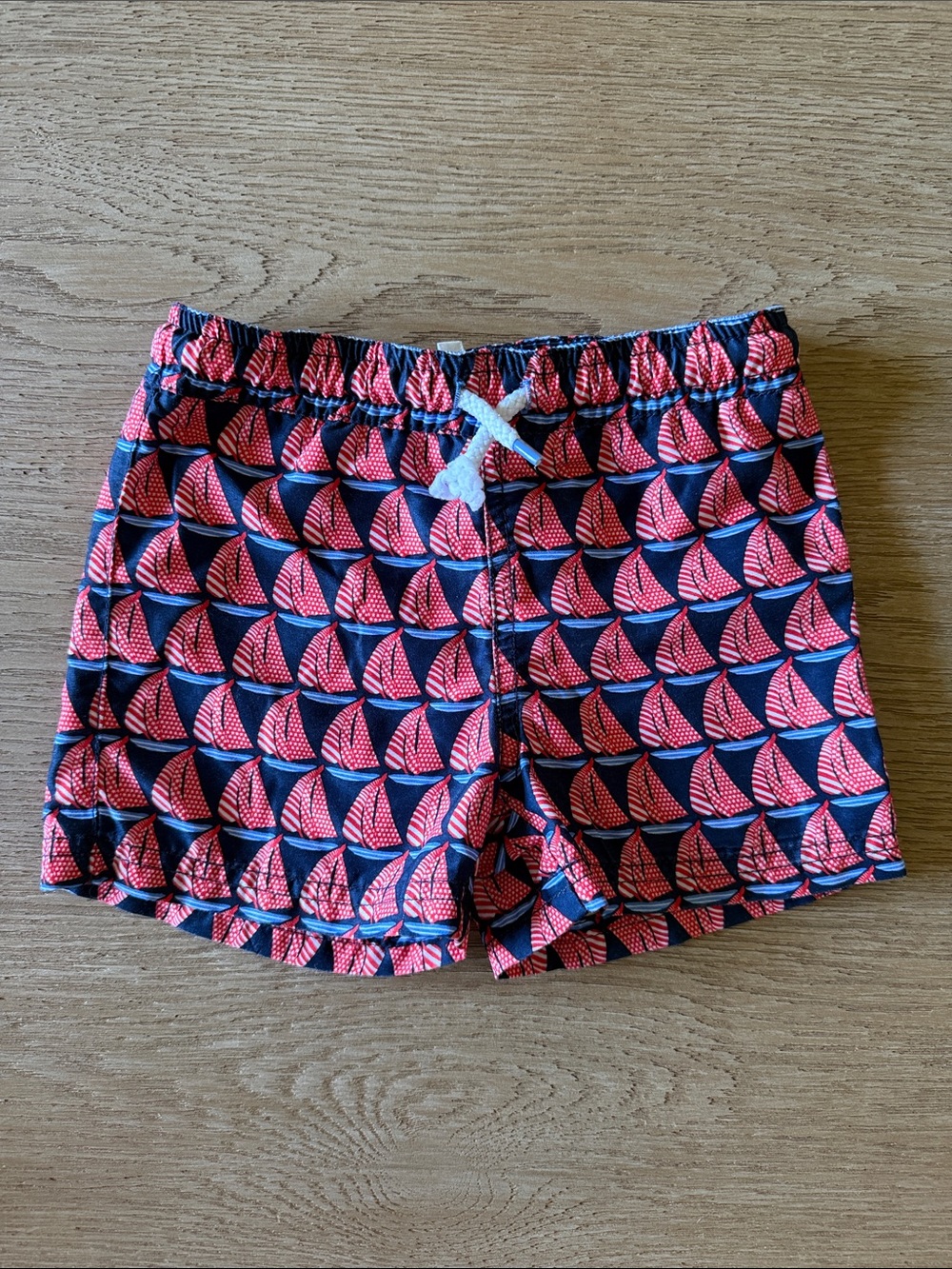 Janie and Jack Boys 2T Navy Swim Trunks with Red Sailboat Print